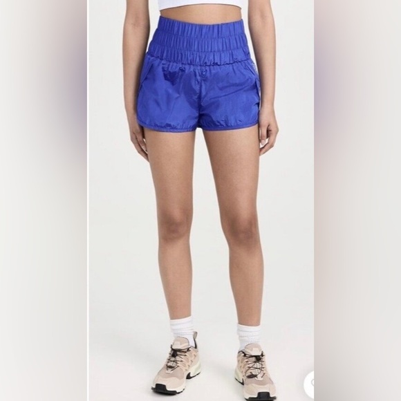 FREE PEOPLE Movement The Way Home Shorts Electric Blue High Rise Waisted Smocked - Picture 14 of 14